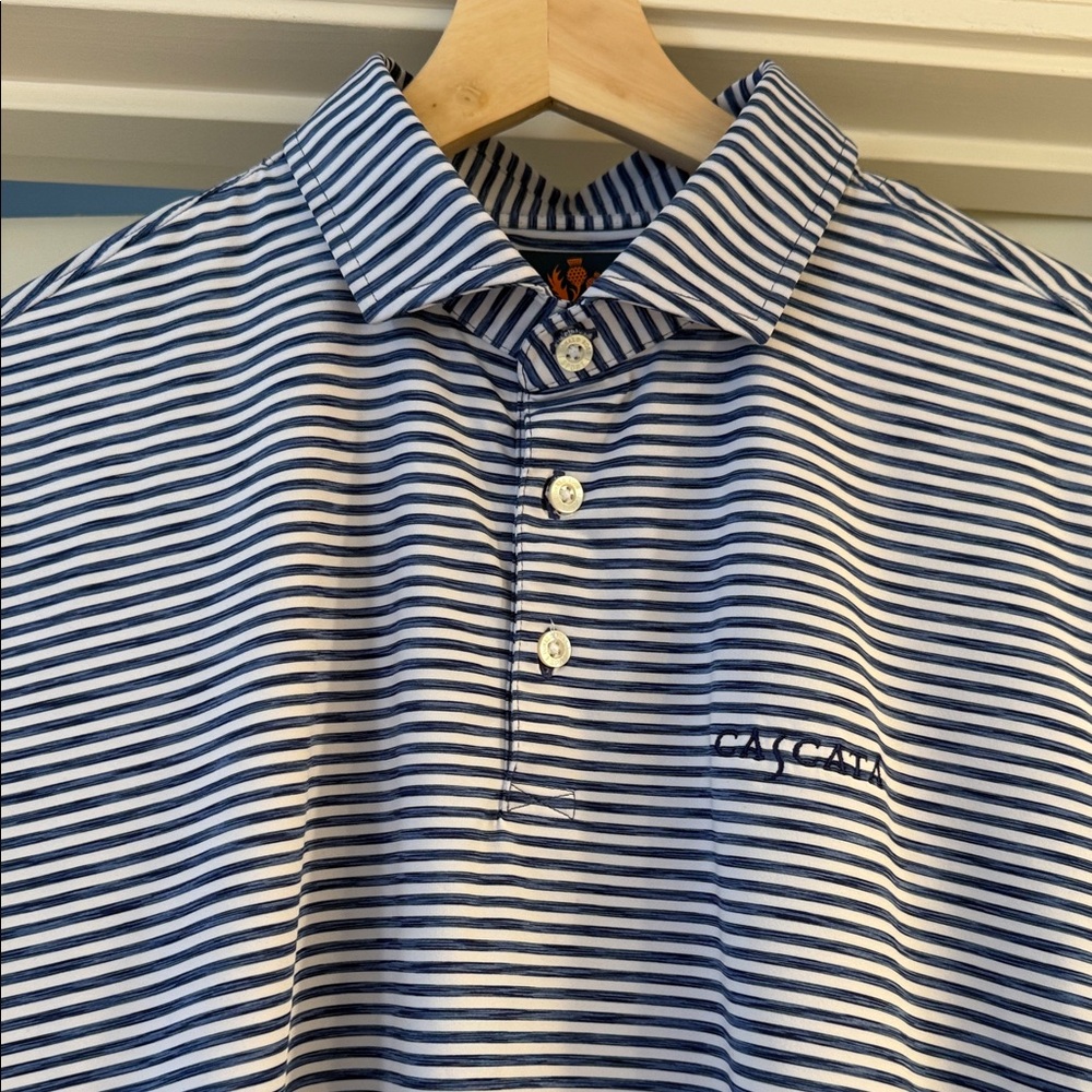 Classic Blue Donald Ross Striped Polo Shirt